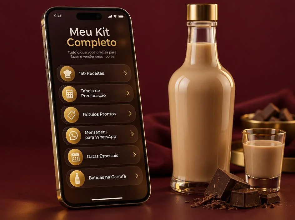 Celular mostrando o Kit Completo com 150 receitas e 5 bônus